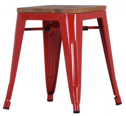 French Industrial Low Stool - Red