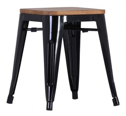 French Industrial Low Stool - Black