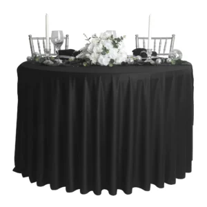 round table with black linen