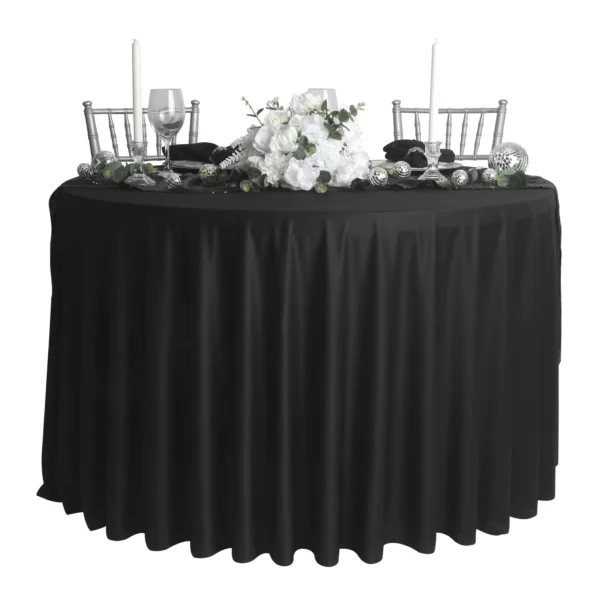 round table with black linen
